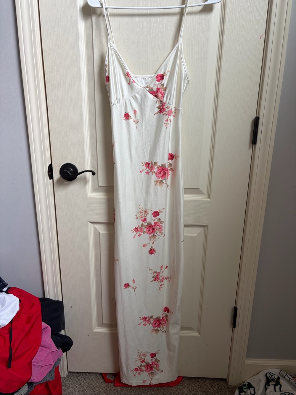 SHEIN White Maxi Slip Dress with Pink Floral Print